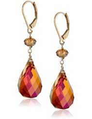 Swarovski Elements Faceted Crystal Astral Pink Twist and Rondelle Shaped Beads with Gold Plated Sterling Silver Earwire Drop Earrings