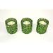 3-pc Green Sparkling Confetti and Glitter Tealight Votive Holders with Battery Operated Flickering Tealights and Wax Tealights
