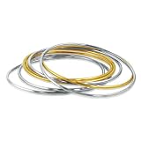Set of Seven 7 Two Tone Ladies Stainless Steel Bangle Bracelets Gold and Silver Tone 