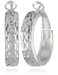 Sterling Silver Diamond-Cut Polished Clutchless Hoop Earrings (1.0" Diameter)