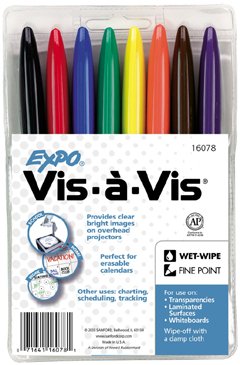 Childrens Toyshop  Toys : Sanford(R) EXPO(R) Vis-A-Vis(R) Fine-Point Wet-Erase Overhead Projection Pens, Assorted Colors, Pack Of 8