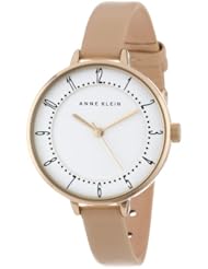 Anne Klein Womens AK/1406WTTN Gold-Tone Easy-to-Read Dial Tan Leather Strap Watch