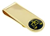 Gold plated money clip with legal lawyer or scales of justice symbol with presentation box. Made in the USA