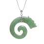 Sterling Silver Green Jade Large Carved Dragon Pendant on Chain, 18"