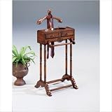 Butler Cherry Mens Clothes Valet Furniture Stand with Storage