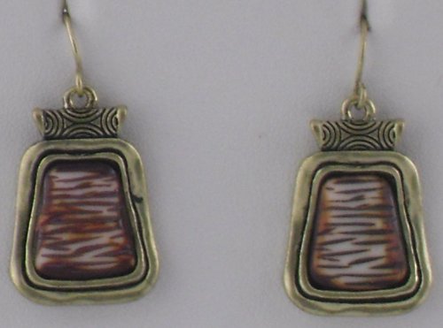 Gold Tablets with Tiger Stripe Inlays Earrings