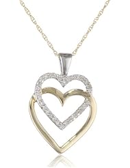 10k Yellow Gold Double Hearts with Diamonds Pendant Necklace (0.10 cttw, I-J Color, I2-I3 Clarity), 18"