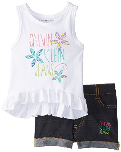 Calvin Klein Girls 2-6X Flower Logo Denim Short Set