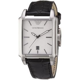 Emporio Armani Gents AR0481 Classic Watch Black Leather Strap with White Dial