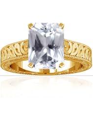 14K Yellow Gold Emerald Cut White Sapphire Solitaire Ring