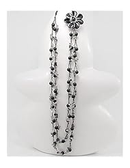 Flower Cotton Waxed Thread Onyx Necklace