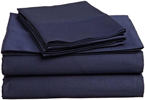 600 Thread-Count 100% Egyptian Cotton (1 Fitted Sheet &amp; 2 Pillowcase) + 11 Inch Pocket Depth, (RV Short Queen, Navy Blue Solid)