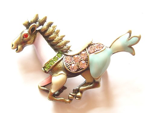 Vintage Reproduction Multicolored Enamel Paint Horse Fashion Costume Pin Brooch