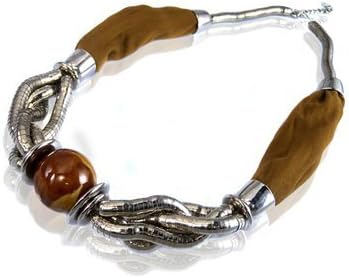 4 Season Short Brown Jewelry Scarf Necklace Ceramic Beads Twisted Choker Chain