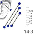 316L Surgical Steel Industrial with Design - Blue Ball 14G, 1" 5/8 - Sold as a Pair