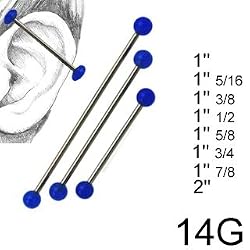 316L Surgical Steel Industrial with Design - Blue Ball 14G, 1" 3/8 - Sold as a Pair