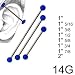 316L Surgical Steel Industrial with Design - Blue Ball 14G, 1" 3/8 - Sold as a Pair