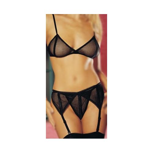 Fishnet Bra Top, Garter Belt and G-String 3 Pc. Set - by Leg Avenue