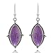 925 Sterling Silver Natural Gemstone Vintage Marquise Shape Rope Edge Dangle Hook Earrings 1.4