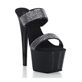 ADORE-702-2, 6 1/2'' Stiletto Heel Two-Band Platform Slide With Rhinestones, by Pleaser USA