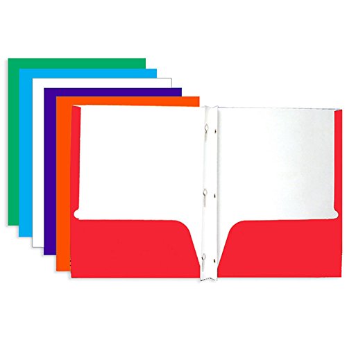 4 Pk. BAZIC Laminated Bright Glossy Color 2-Pockets Portfolios with 3-Prong Fastener