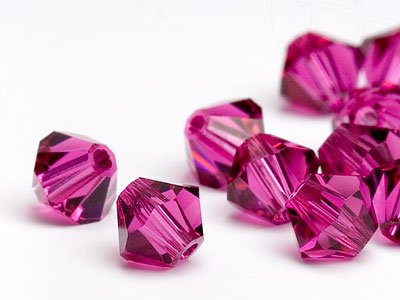 Glasperlen zum Auffaedeln von Swarovski Doppelkegel 3mm (Fuchsia), 96 Stueck