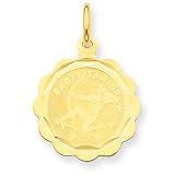 14k Satin Polished Engraveable Sagittarius Zodiac Scalloped Disc Charm