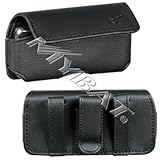Premium Black Leather Horizontal Pouch Carry Case Magnetic Closing Flap Bel ....