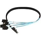 Monoprice 0.5m 30AWG Internal Mini SAS 36pin (SFF-8087) Male w/ Latch to SATA 7pin Female (x4) Forward Breakout Cable - Black