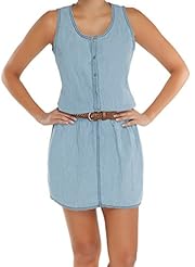 Open-Back Cotton/Denim Elasticized   Waistline Sleeveless  Dress