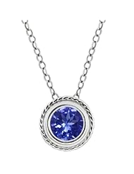 0.90 Ct Round Shape Blue Tanzanite Sterling Silver Pendant with 18" Silver Chain