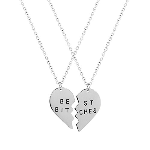 Lux Accessories Best Friends BFF Forever Best Bitches Heart Pendant Necklaces. (2 PC) image