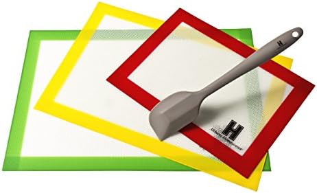 Urbane Homewares Non-Stick Baking Mats - 3 Sheet Set (1 Half, 1 Medium and 1 Quarter Liner ) Including Microfiber Cleaning Cloth and Silicone Spatula