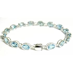 14k Bezel Blue Topaz Line Bracelet in White Gold by JewelryWeb