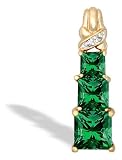 14K Yellow Gold Square Created Emerald and Diamond 3-Stone Pendant