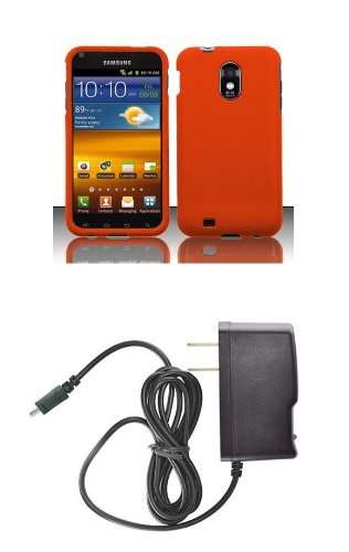 Samsung Galaxy S II Epic 4G Touch (Sprint) Premium Combo Pack - Halloween Orange Rubberized Shield Hard Case Cover + Atom LED Keychain Light + Wall Charger