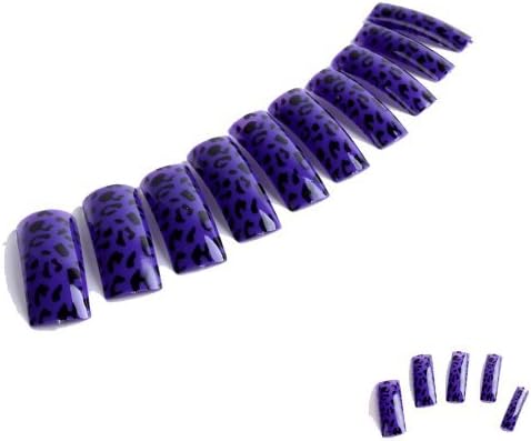 LY Pre-design Acrylic French False Nail Tips Cheetah Print Black&purple B0033