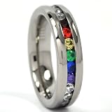 6MM Titanium Ring Rainbow Band with CZ sizes 5 to 11