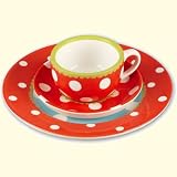 Eigenschaften Die Spiegelburg  / Die Spiegelburg 10145 Kleines Gedeck Lustige Punkte, rot (Tasse+Untertasse+Teller)