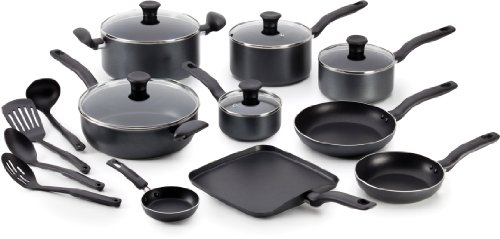T-fal A821SI64 Initiatives Nonstick Inside and Out Oven Safe Dishwasher Safe 18-Piece Cookware Set, Gray