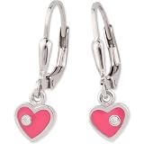 Schmuck-Pur Silber Ohrschmuck Kristall-Herz-Ohrhänger pink