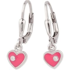 Schmuck-Pur Silber Ohrschmuck Kristall-Herz-Ohrh�nger pink