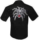 Skull Spider Embroidered Biker Work Shirt, Dragonfly