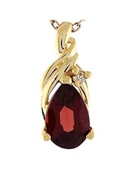 14k Yellow Gold Garnet Diamond Accent Stylish 1.53cm Slide Pendant