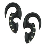 12g Pair of Black Water Buffalo Horn Hooks with Bone Inlay - BY4A