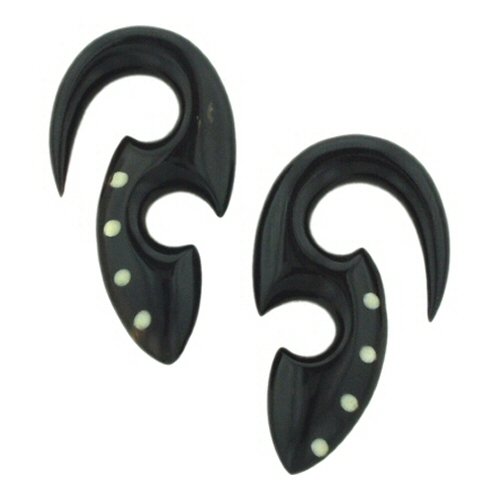 6g Pair of Black Water Buffalo Horn Hooks with Bone Inlay   BY4A