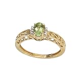 10K Yellow/White Gold 0.01 ct. Diamond and 6 x 4 MM Oval Shaped Peridot Ring