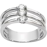 14K White Gold Created Moissanite 3 Stone Ring