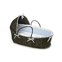 Badger Basket Moses Basket Gingham with Hood and Bedding, Espresso/Blue