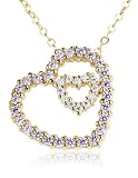 41R6MlcNapL. SL160  Gold Over Sterling Silver Pink and White Cubic Zirconia Double Heart Pendant